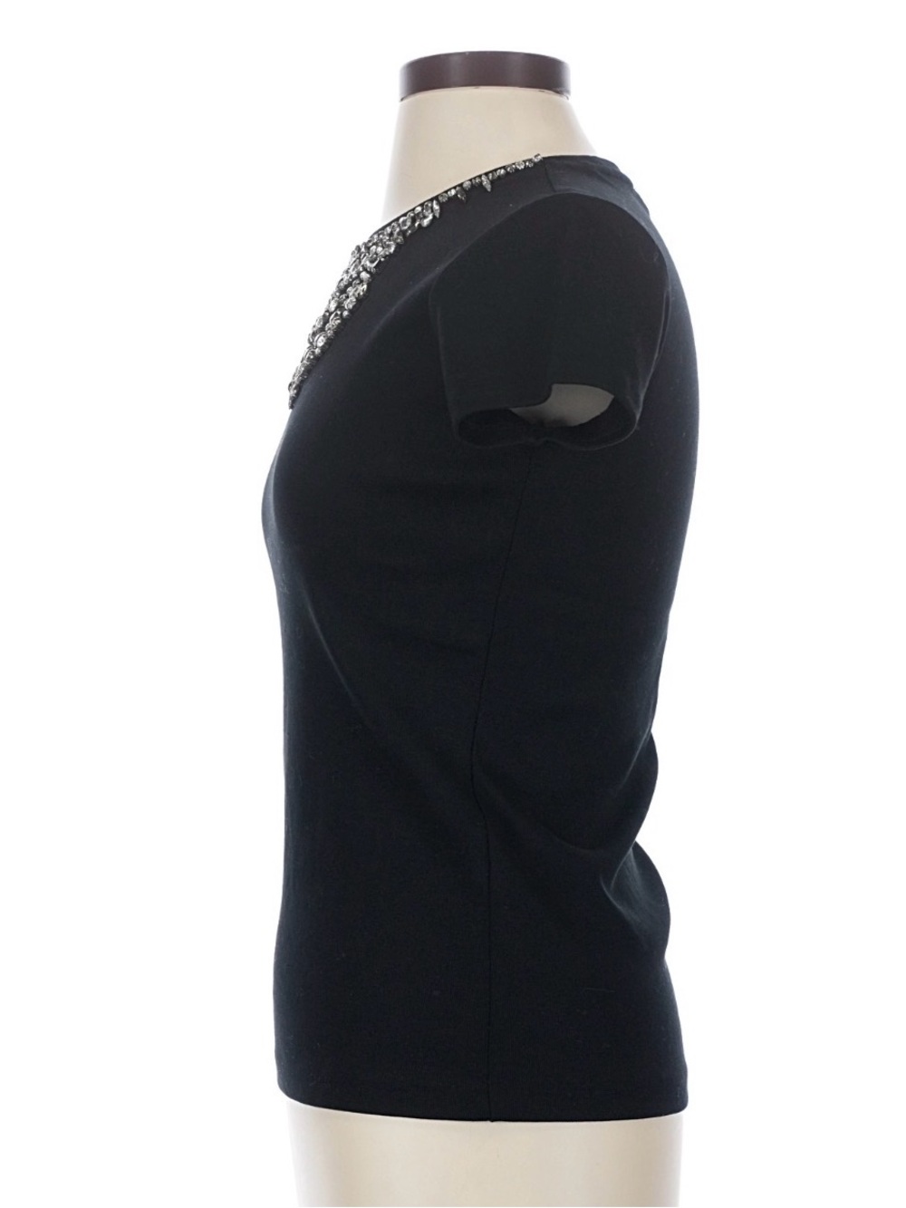 Polo Ralph Lauren Black T Shirt Beaded Rhinestone Embellished Formal Blouse Top - Picture 3 of 4